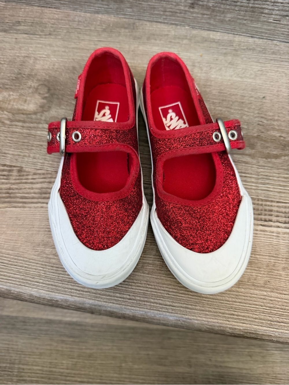 Vans Kids Red Glitter Mary Jane Sneakers with White Sole size 11